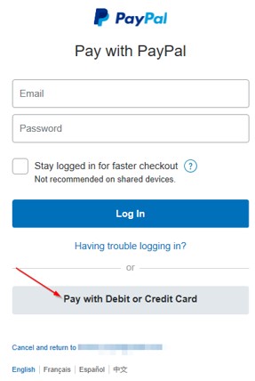 Sample PayPal login